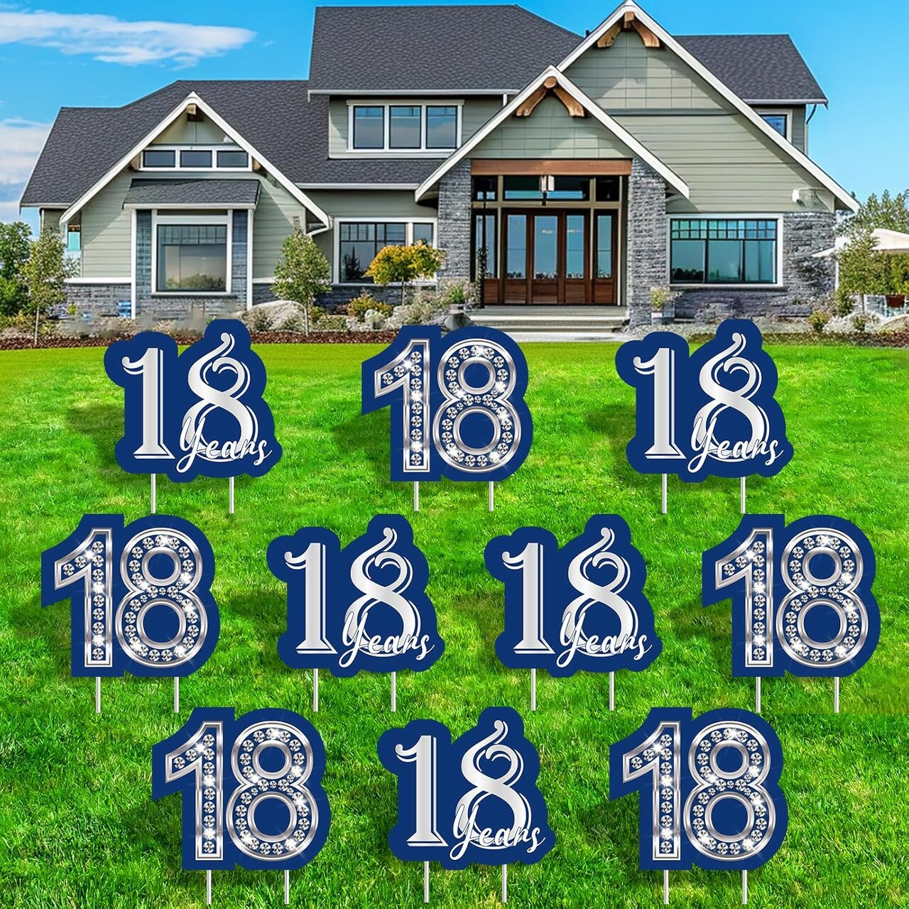 Blue Sliver 18th Birthday Yard Sign for Boys Girls 10PCS Happy 18th Birthday Party Decorations 2006 Lawn Sign with Stakes for 18 Years Old Birthday Outdoor Anniversary Decor Party Supplies
